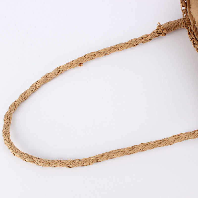 Women Cylindrical Paper Rope Woven Bucket Beach Vacation Handbag