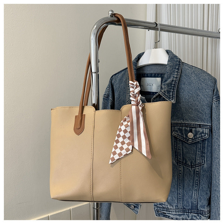 Minimalist PU Leather Tote Bag, Large Everyday Shoulder Handbag