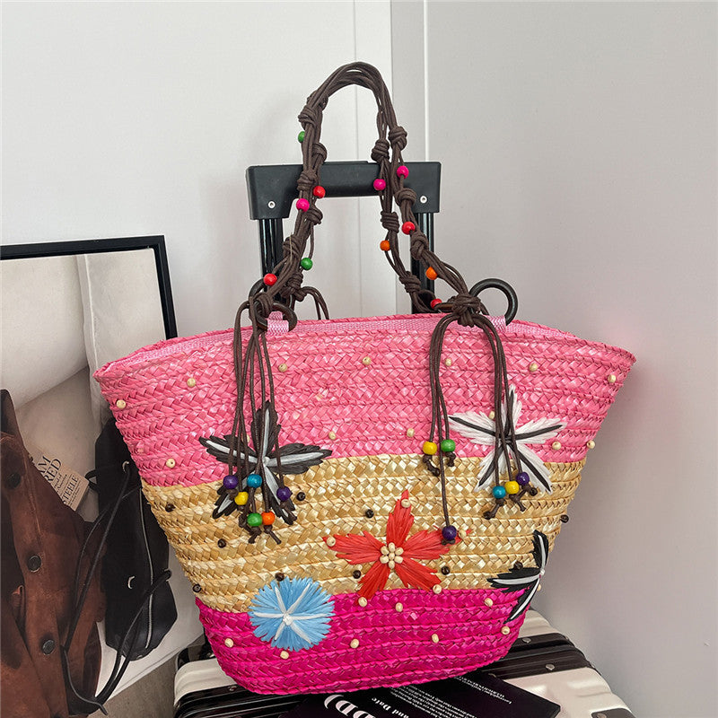 Women 2026 New Spring Beach Straw Ethnic Large Woven Shoulder Handheld Bag