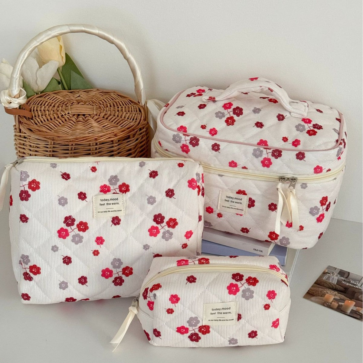 Corduroy All-Over Floral Cosmetic Bag