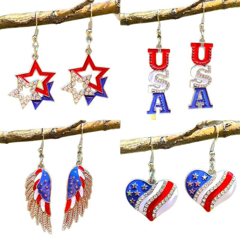 Independence Day Flag Love Star Earrings
