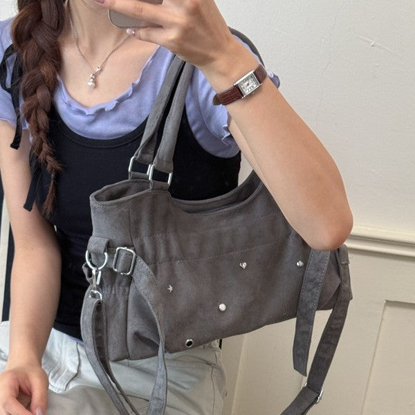 Soft Suede Shoulder Bag with Stylish Stud Details