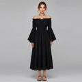 Halloween Black Off-Shoulder Tiered Midi Dress with Bell Sleeves