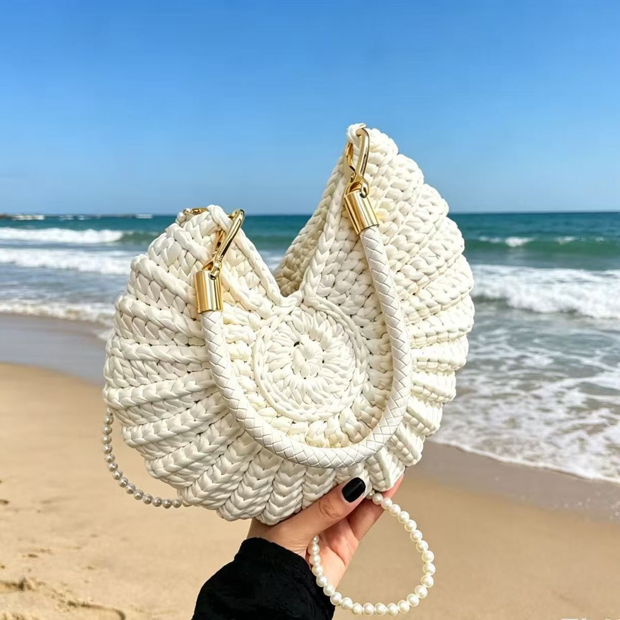 Women Handmade Woven Beach Conch Shell Crossbody Bag