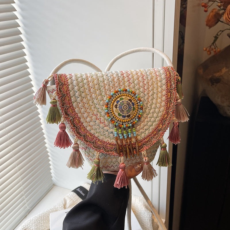 Women Bohemian Tassel 2026 New Ethnic Woven Beach Crossbody Phone Bag