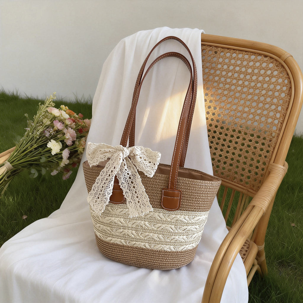 Cross-Border Woven Straw Bag, Beach Vacation Vegetable Basket, New Handmade Handbag, Lazy Style Beach Bag, Commuter Bag