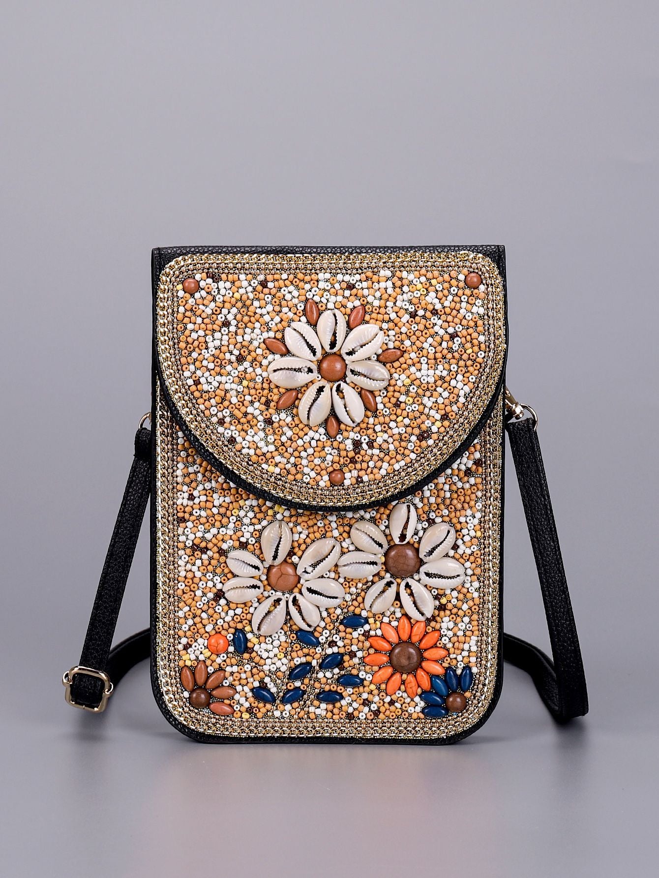 Women Ethnic Style Beaded Crossbody Bag, Handmade Turquoise Red Phone Bag
