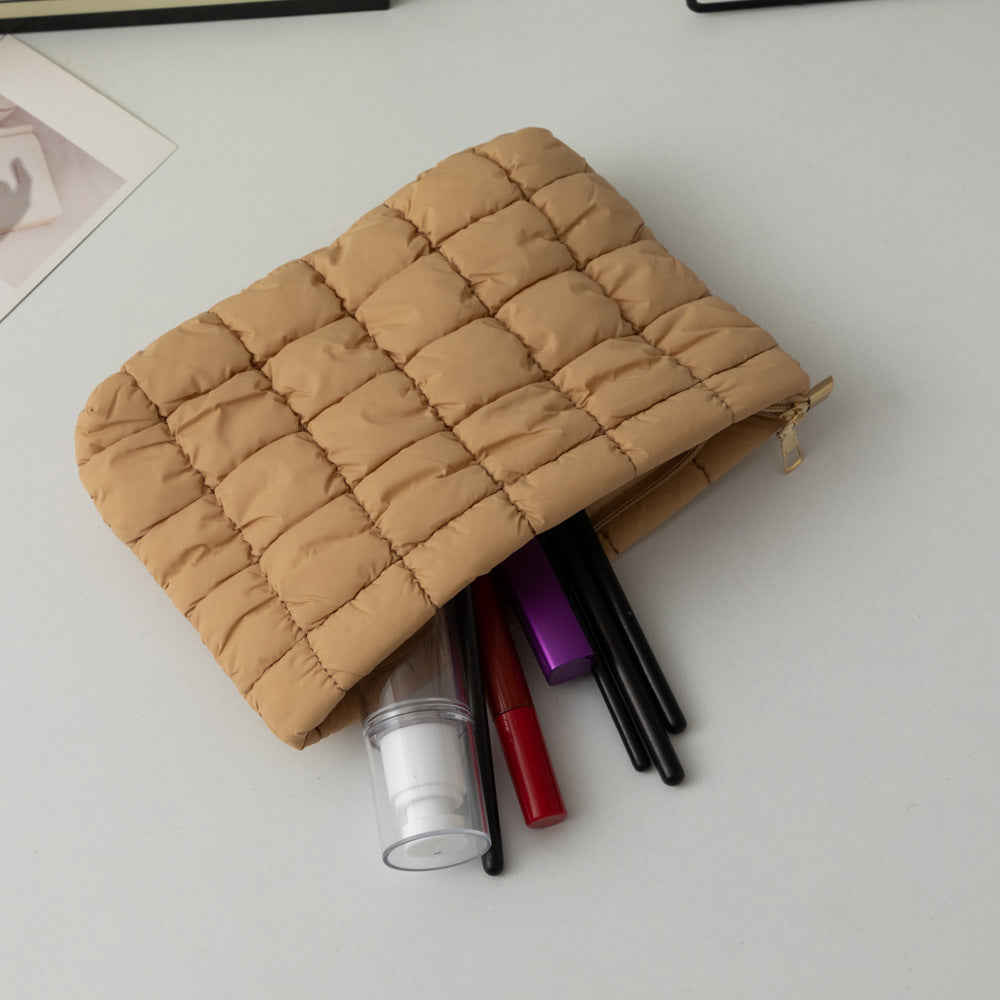 Pleated Solid Color Checkered Cosmetic Bag Versatile Small Clutch