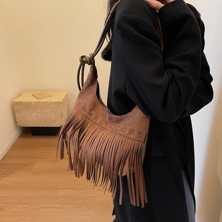 Women Tassel Suede 2026 New Fashion Vintage Shoulder Crossbody Bag