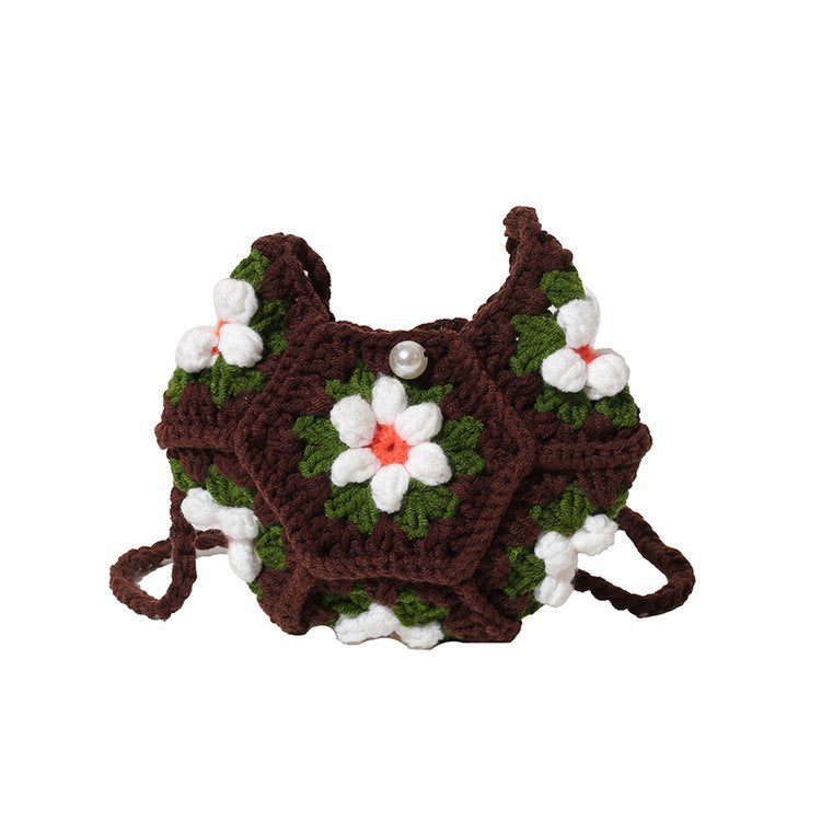 Women Hand Crocheted Granny Square Floral Shoulder Crossbody Bag