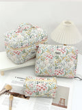 Floral Ins Quilted Cotton Cosmetic Bag