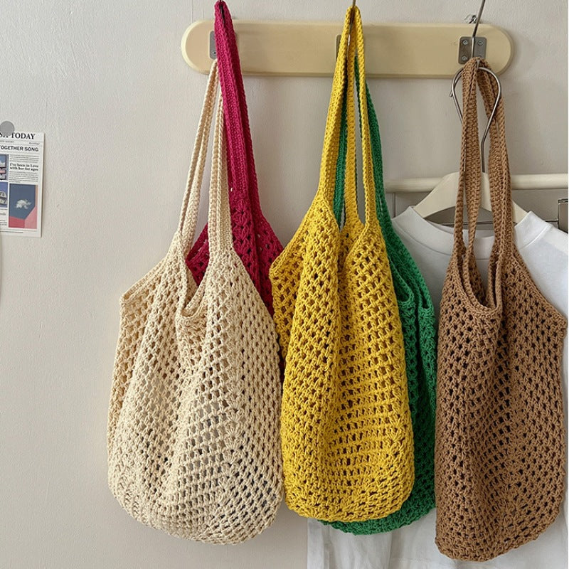 Handwoven Crochet Mesh Knit Shoulder Tote Bag