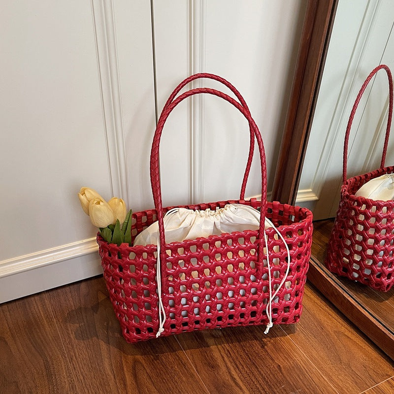 2026 Hollow Woven Summer Beach Shopping Shoulder Handheld Bag