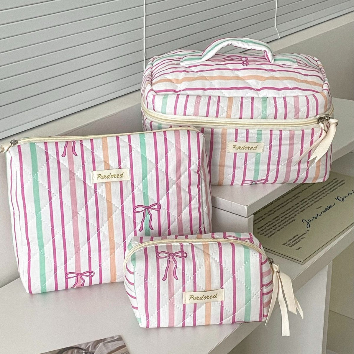 Multi-Pattern Palace Quilted Cosmetic Clutch and Octagonal Set