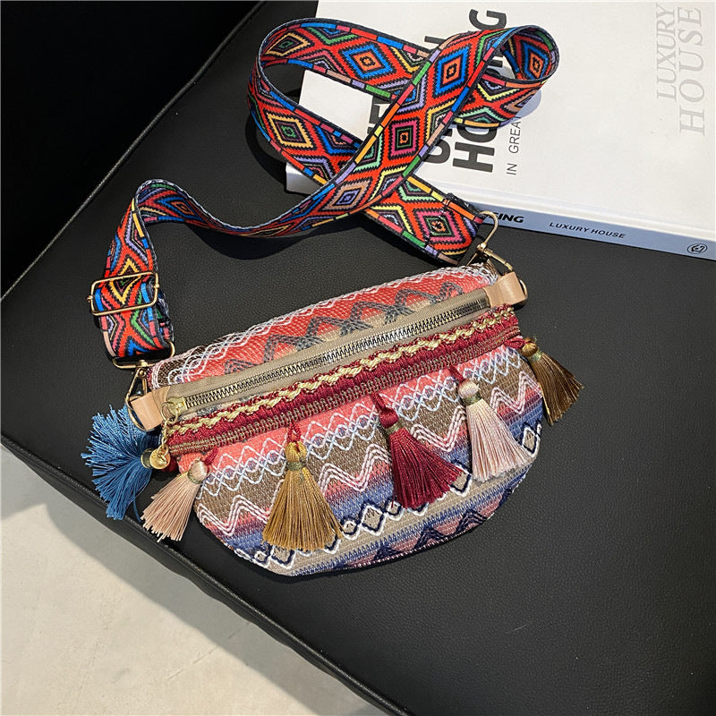 Women's Tassel Braided Small Crossbody Chest Bag