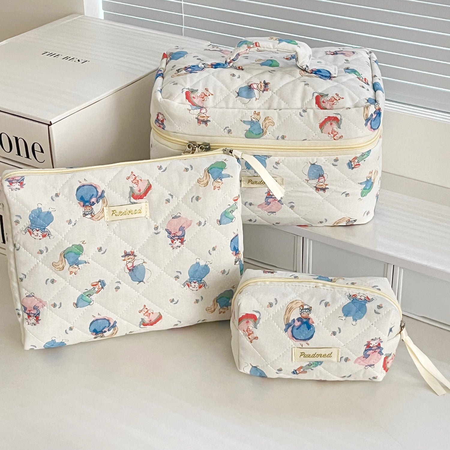 Multi-Pattern Palace Quilted Cosmetic Clutch and Octagonal Set