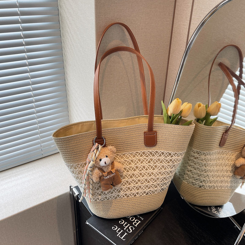 Women Summer Beach Straw 2026 New Fashion Commute Shoulder Tote Bag
