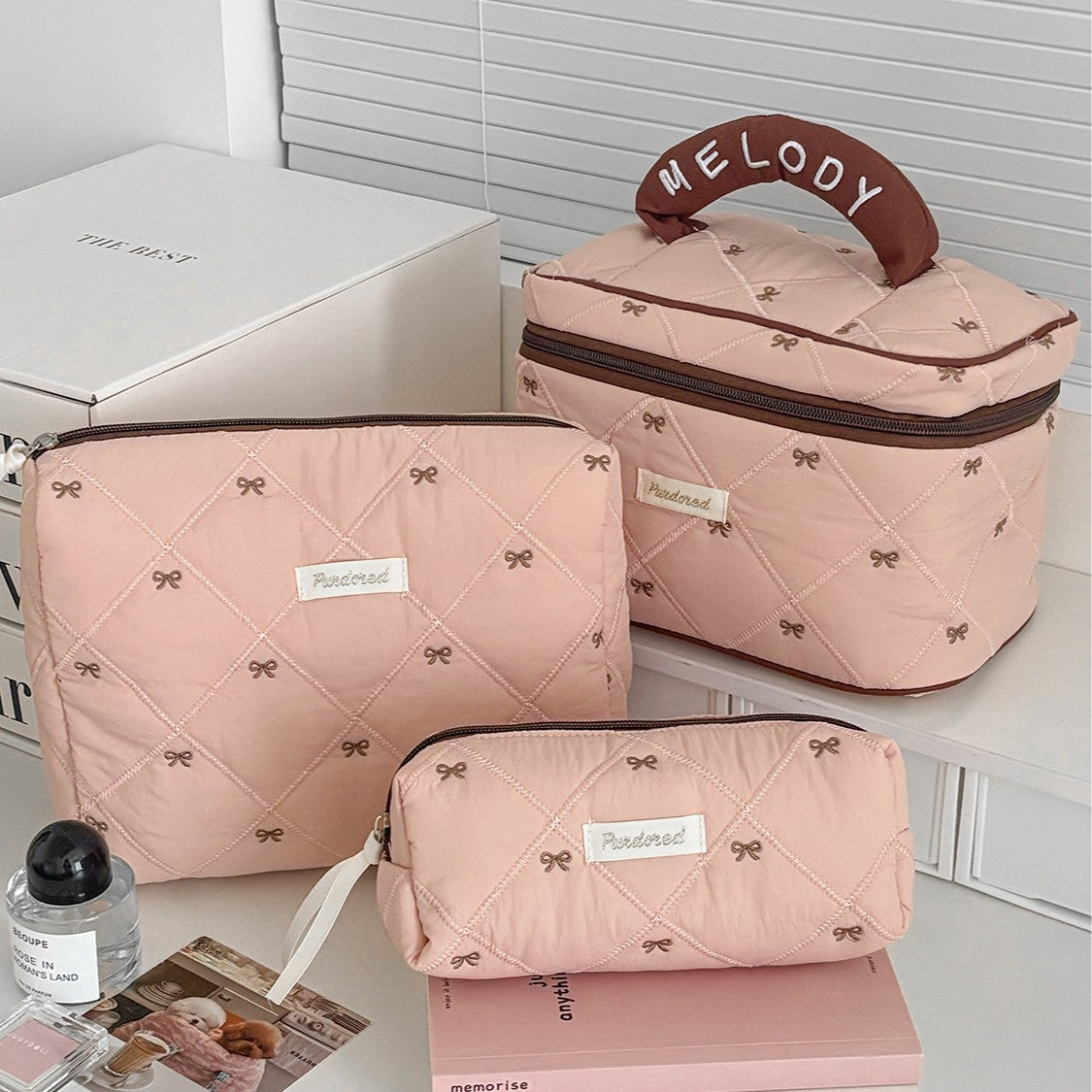 Multi-Pattern Palace Quilted Cosmetic Clutch and Octagonal Set