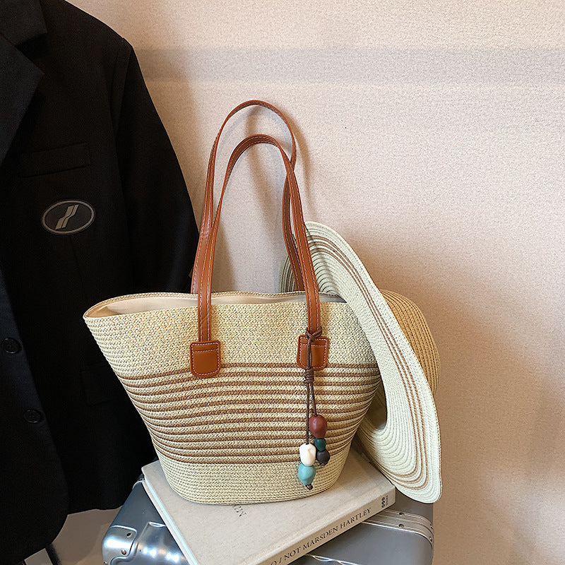 Women Straw Spring Handbag Beach Tote Large Woven Casual Shoulder Bag