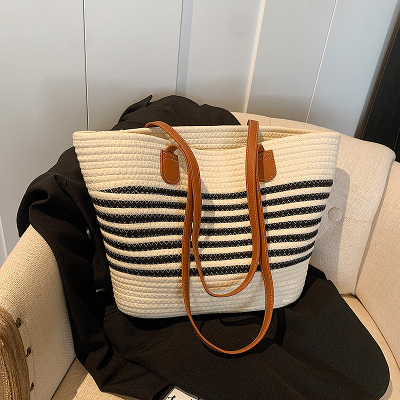 Women New Trendy Woven Beach Large Shoulder Tote Handheld Bag