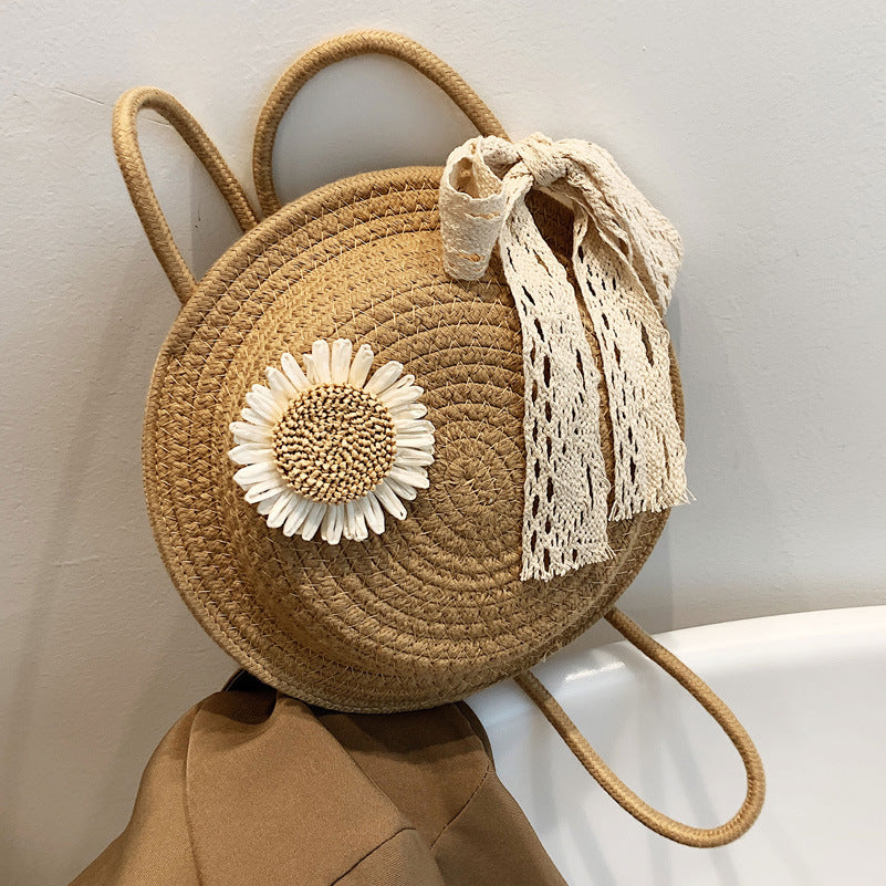 Women 2026 Summer Fashion Unique Straw Woven Crossbody Small Round Bag