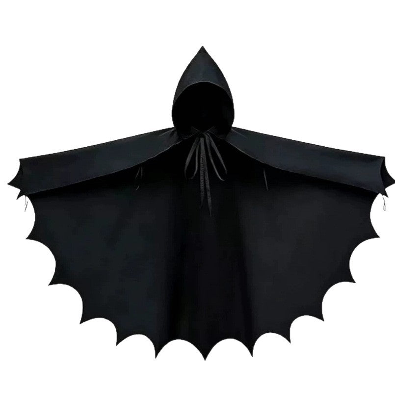 Black Gothic Halloween Hooded Bat Cape with Wing-Shaped Hem