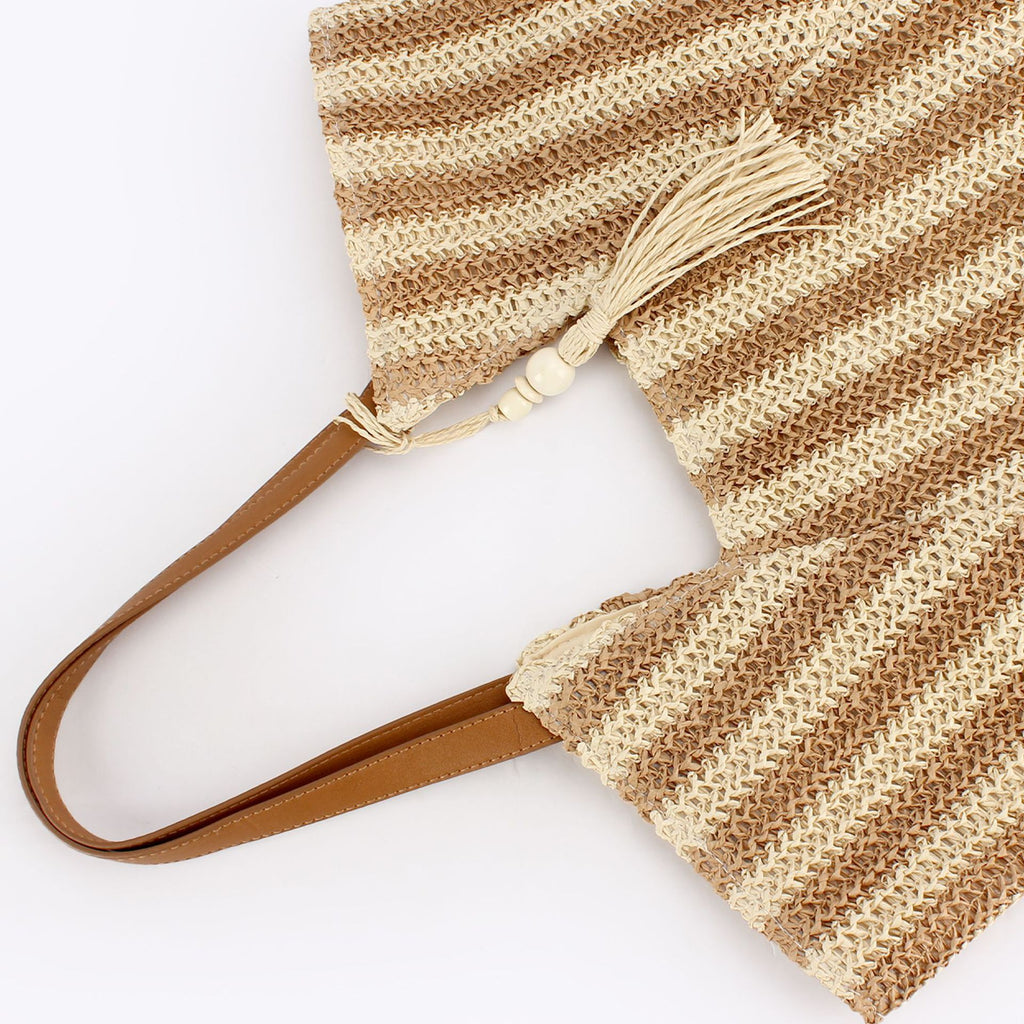 Striped Paper Straw Oversized Resort Shoulder Tote Bag