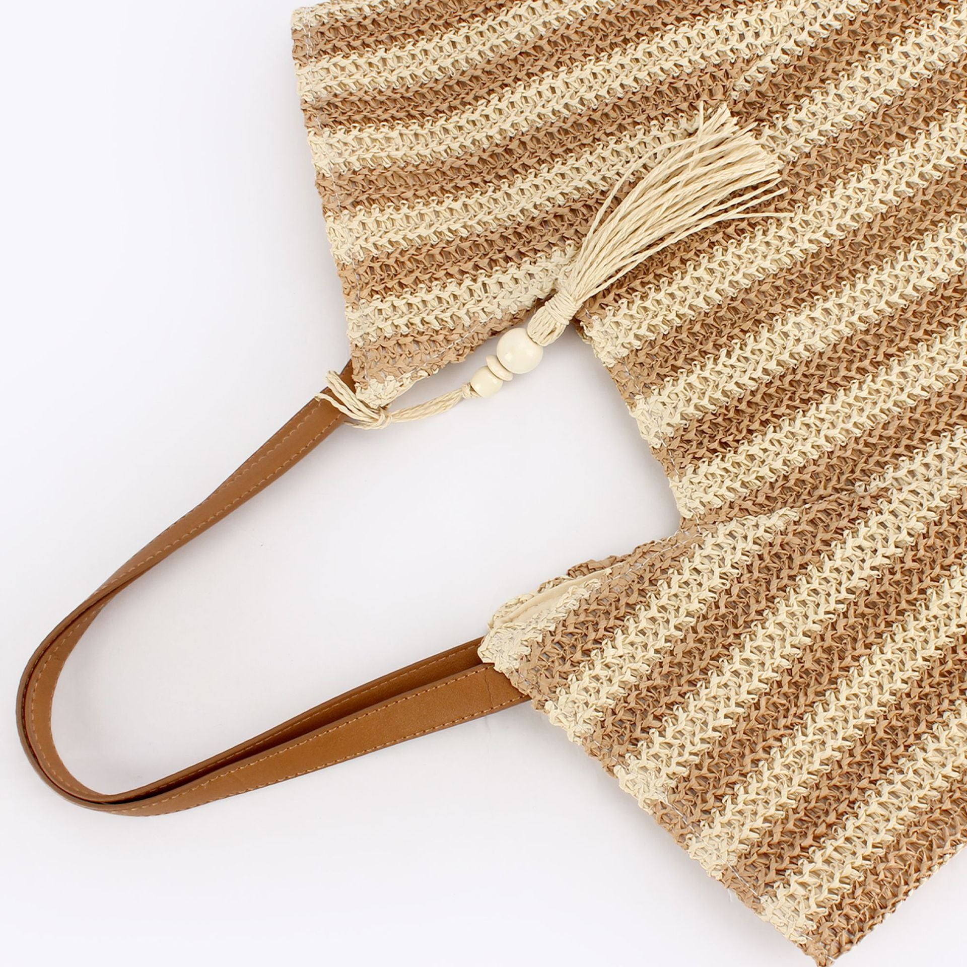 Striped Paper Straw Oversized Resort Shoulder Tote Bag