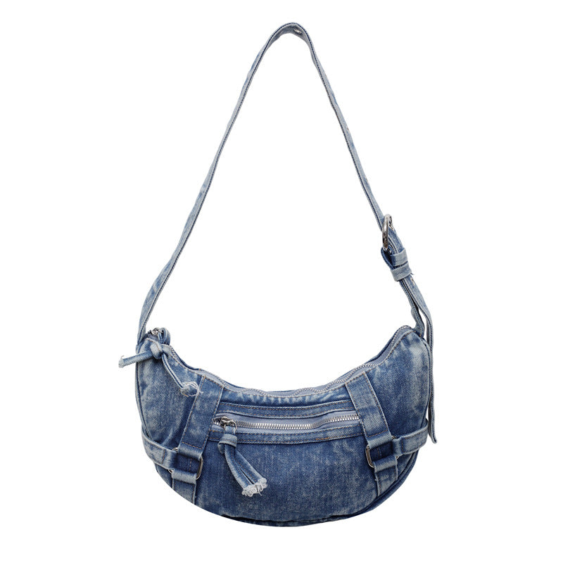 Cross-Border Denim Bag For Women 2025 New Korean Version Fashionable Shoulder Crossbody Bag Versatile Commuter Dumpling Bag Wholesale