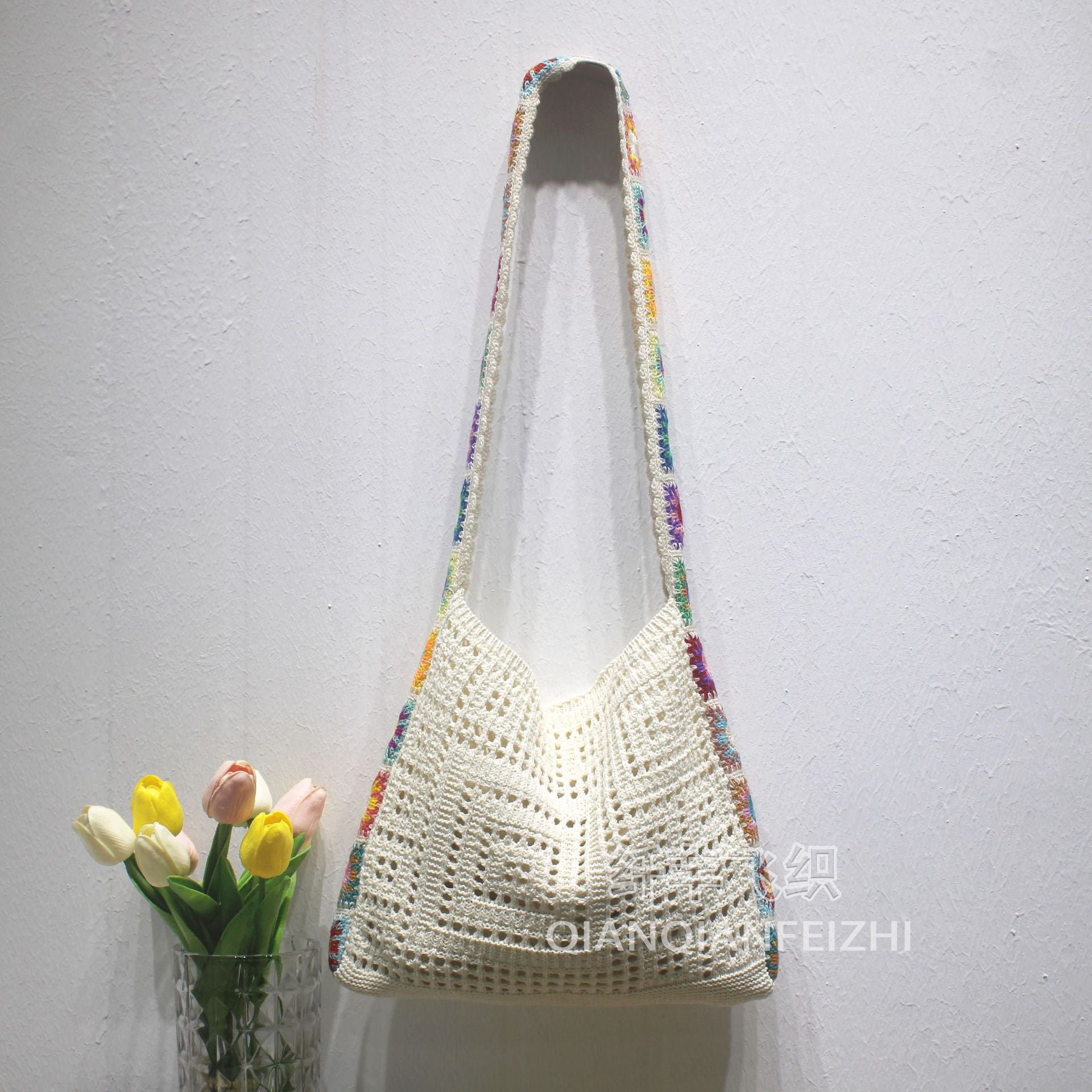New Cross-Border Amazon Cross-Border Women'S Patchwork Knitted Hand Shoulder Bag Hot Sale Simple And Versatile Retro Knitted Bag