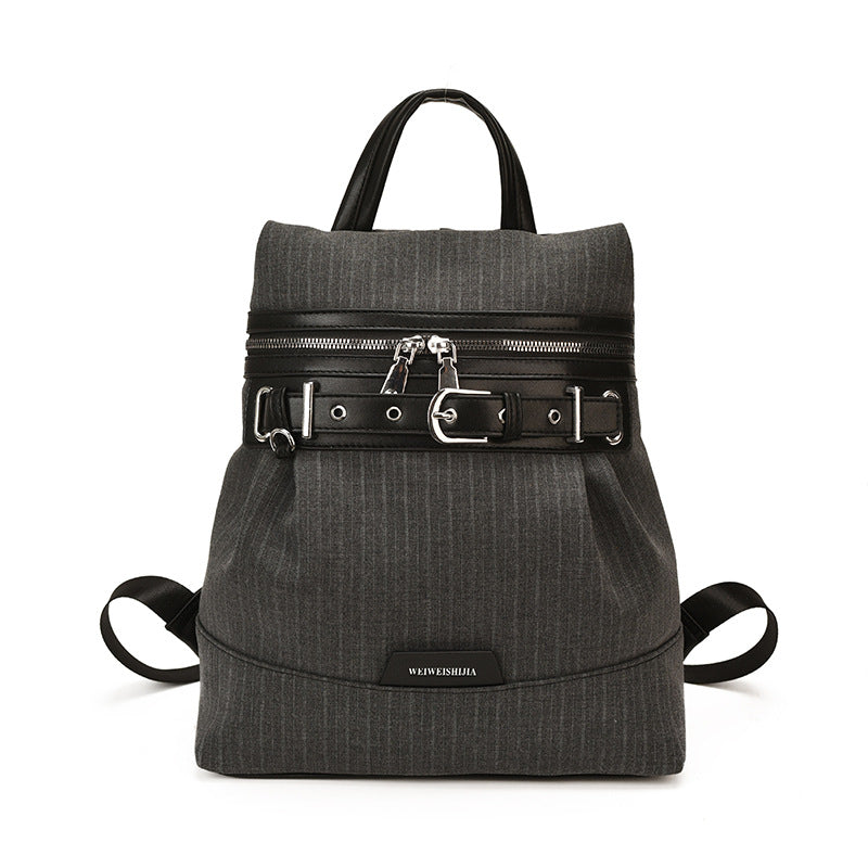 Vintage Pinstripe Backpack with Buckle Detail
