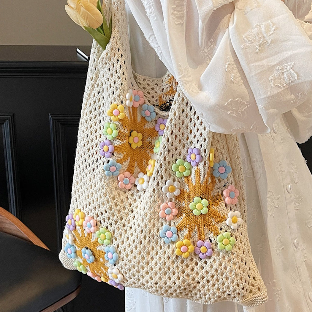 Women New Forest Fresh Hollow Knit Large Artistic Beach Shoulder Bag