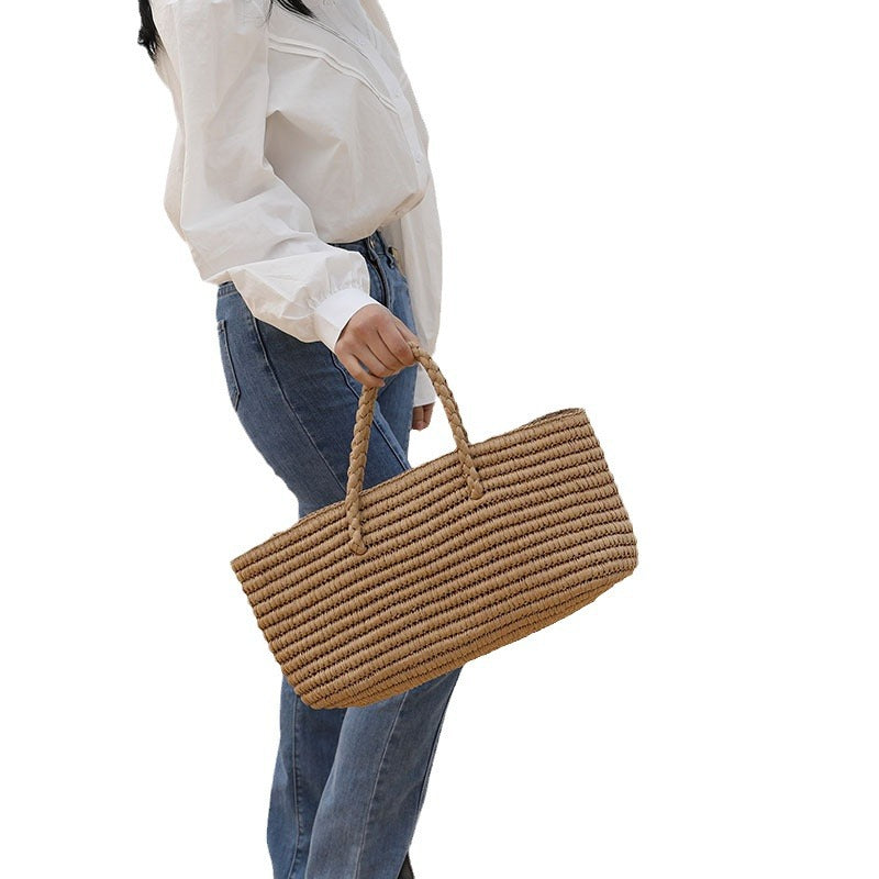 Large Capacity Straw Woven Vegetable Basket Beach Bag