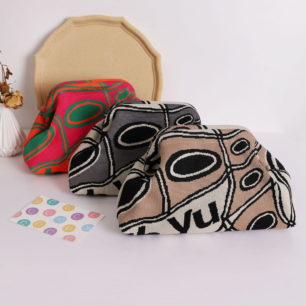 Vintage Knit Clutch Bag With Metal Frame