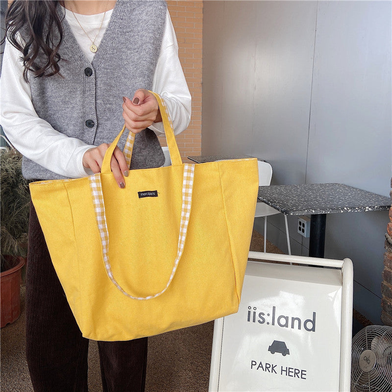 2026 Women Casual Simple Plaid Reversible Tote Bag