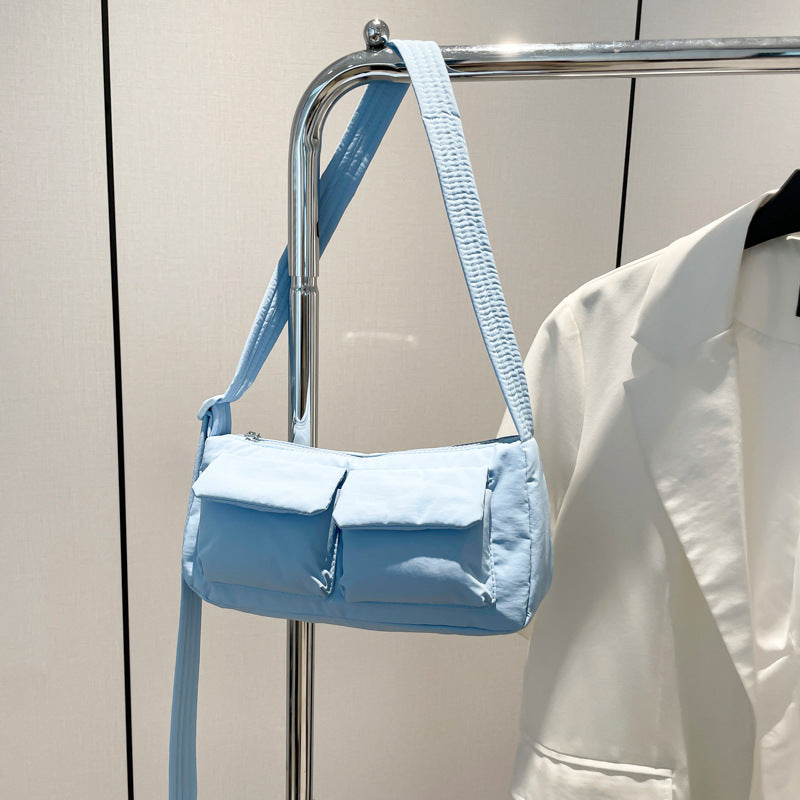 Cross-Border Waterproof Nylon Cloth Bag Ins Shoulder Bag 2025 Popular Women'S Bag Niche Style High-End Double Pocket Crossbody Bag