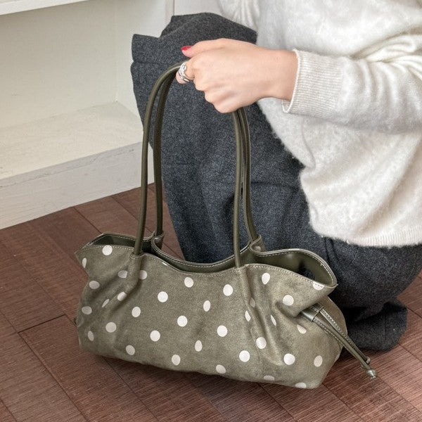Vintage Polka Dot Suede-Look Shoulder Bag