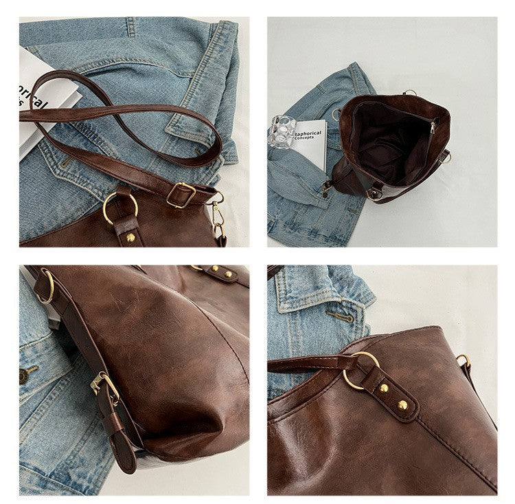Vintage PU Leather Large Capacity Shoulder Handbag Tote Bag