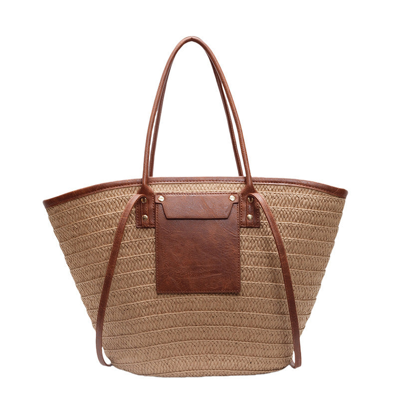 Women Travel Vacation Straw 2026 Summer New Woven Handheld Large Tote Bag