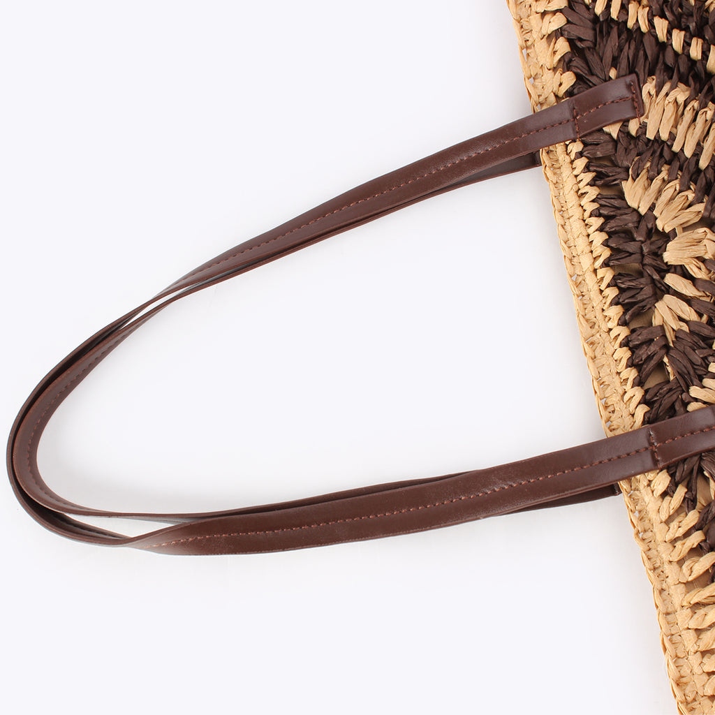Oversized Geometric Paper Straw Woven Shoulder Tote Bag