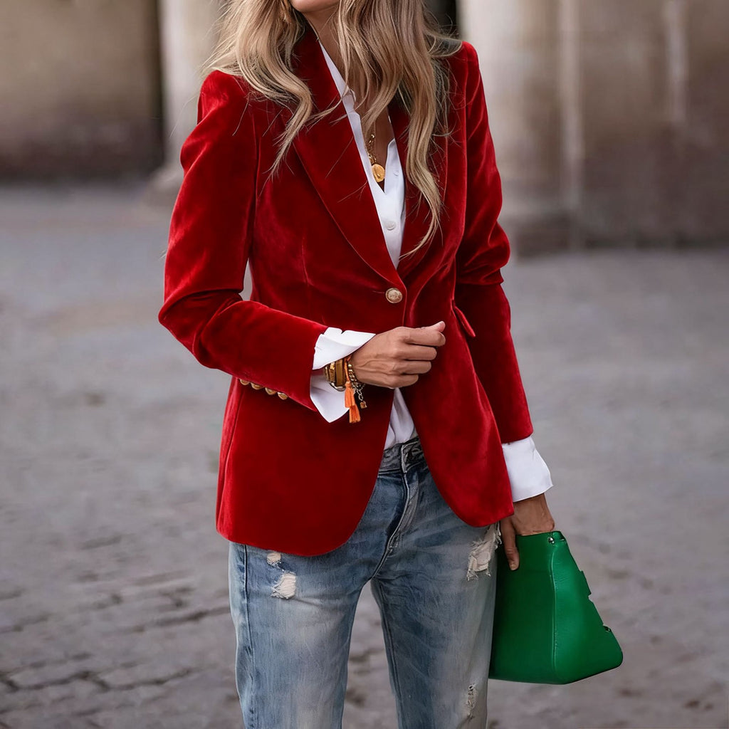 Spring 2025 New Arrivals: Amazon Independent Store, eBay—European and American-Style Velvet Elegant Slim-Fit Suit with Fake Pockets