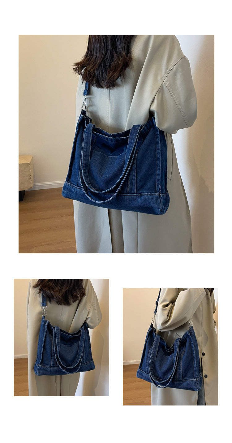 2026 Women Casual Denim Minimalist Versatile Shoulder Tote Bag
