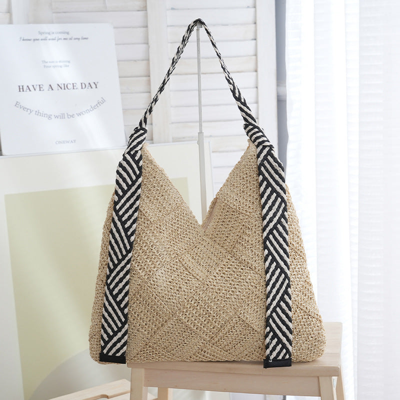 Lightweight Woven Straw Shoulder Beach Bag