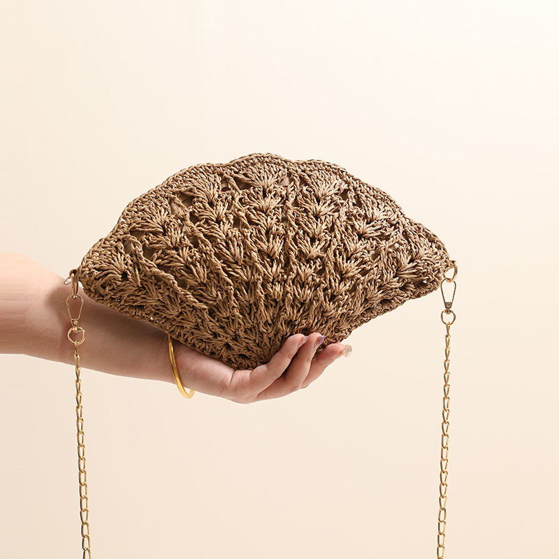 Fairy Shell Crossbody Hollow Fan Straw Beach Bag