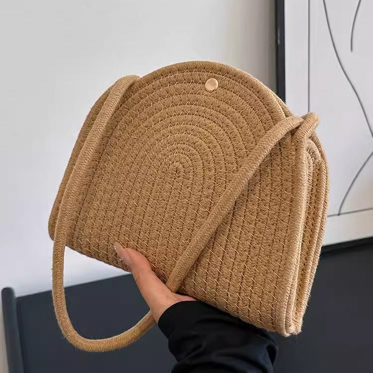 Women Straw 2026 New Cotton Woven Trendy Handheld Shoulder Bag