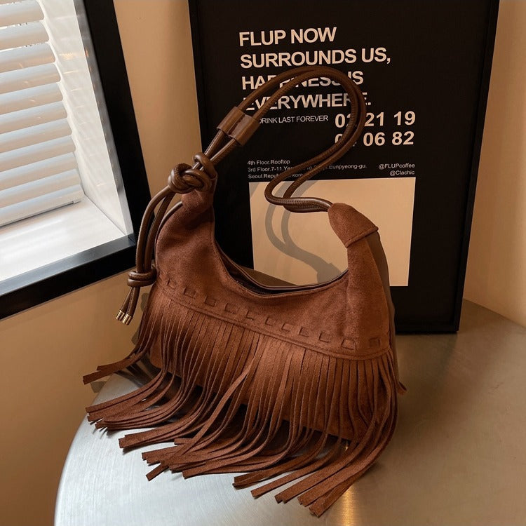 Women Tassel Suede 2026 New Fashion Vintage Shoulder Crossbody Bag