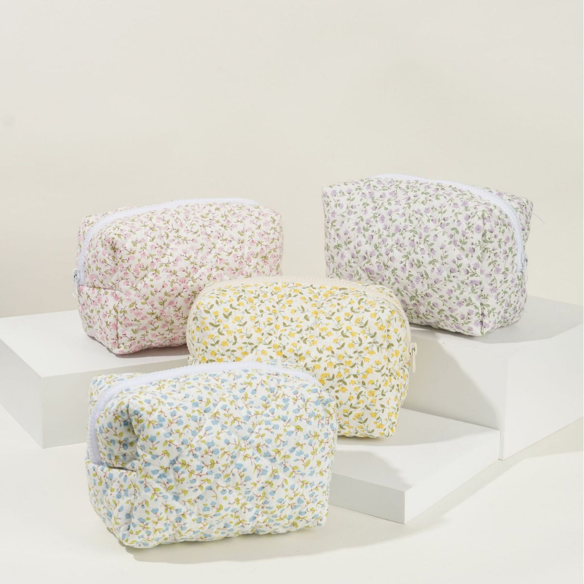 Floral Quilted Large Capacity Cotton Toiletry Bag
