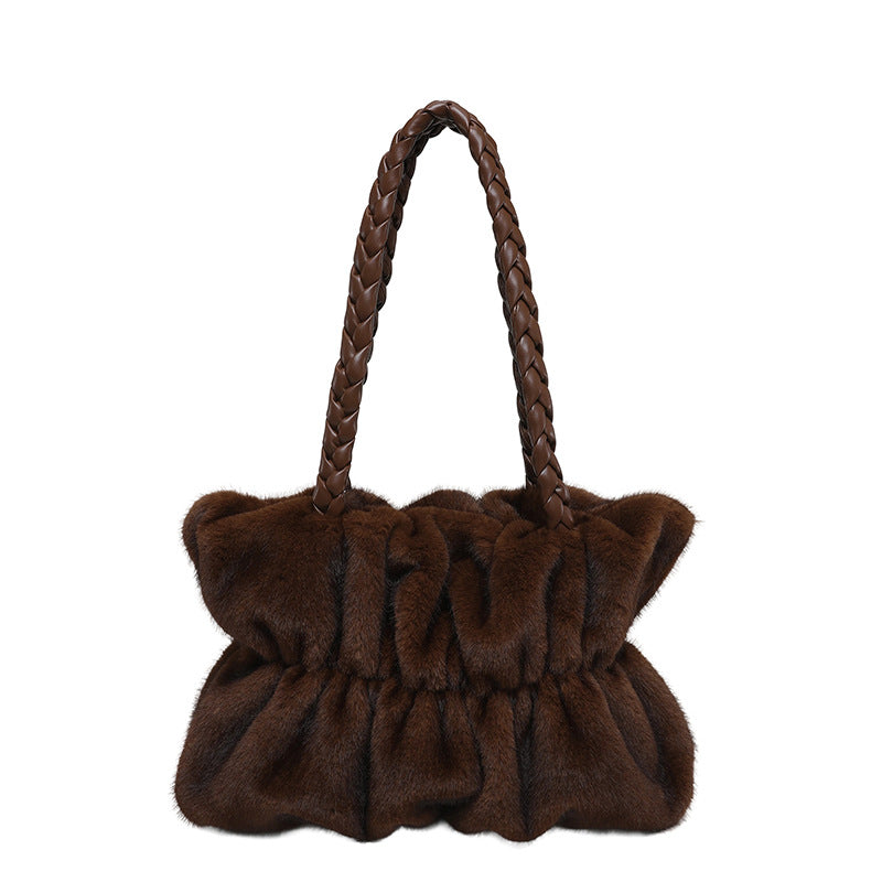 Cozy Plush Texture Tote with Braided Handles