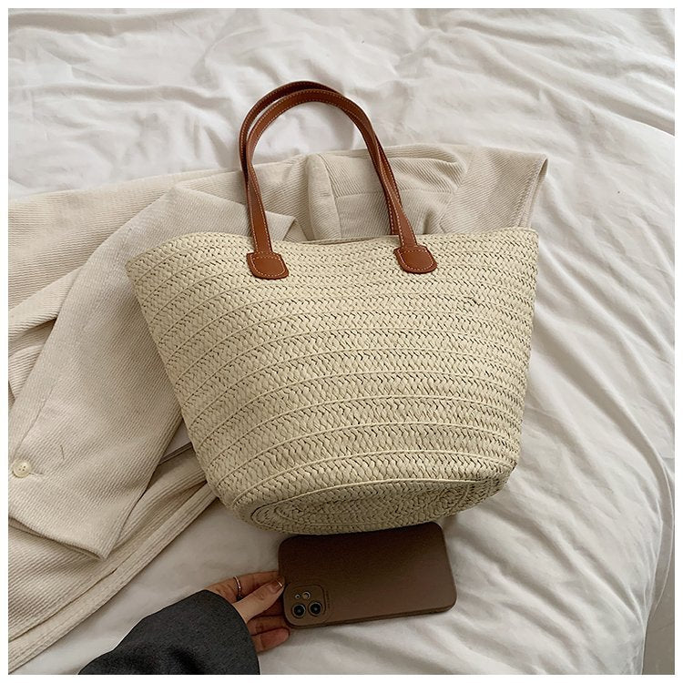 Women New Versatile Minimalist Straw Large Paper Rope Vintage Beach Bag