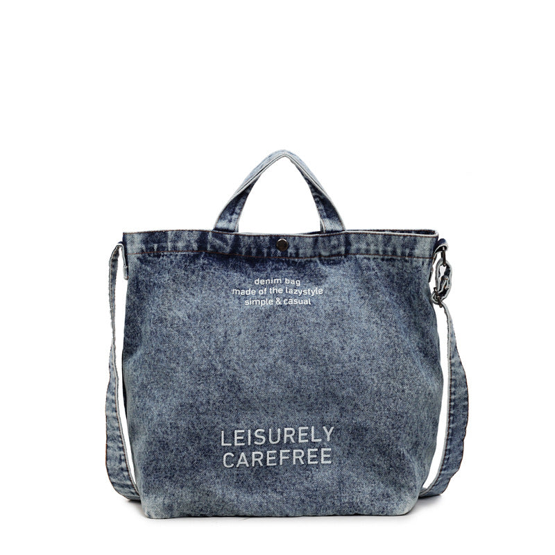 Cross-Border Denim Bag For Women 2025 New Fashion Letter Shoulder Crossbody Bag Large Capacity Commuter Tote Bag